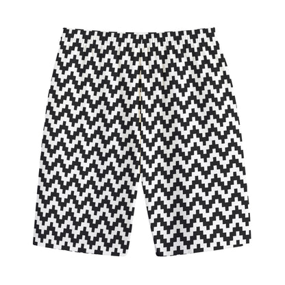 Pixel Zigzag Pattern Print Cotton Shorts