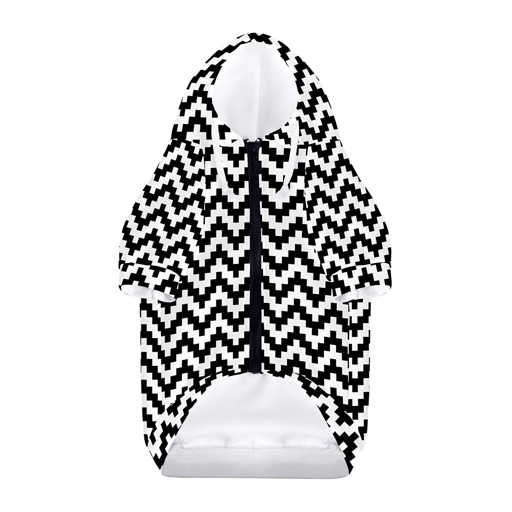Pixel Zigzag Pattern Print Dog Zip Up Hoodie