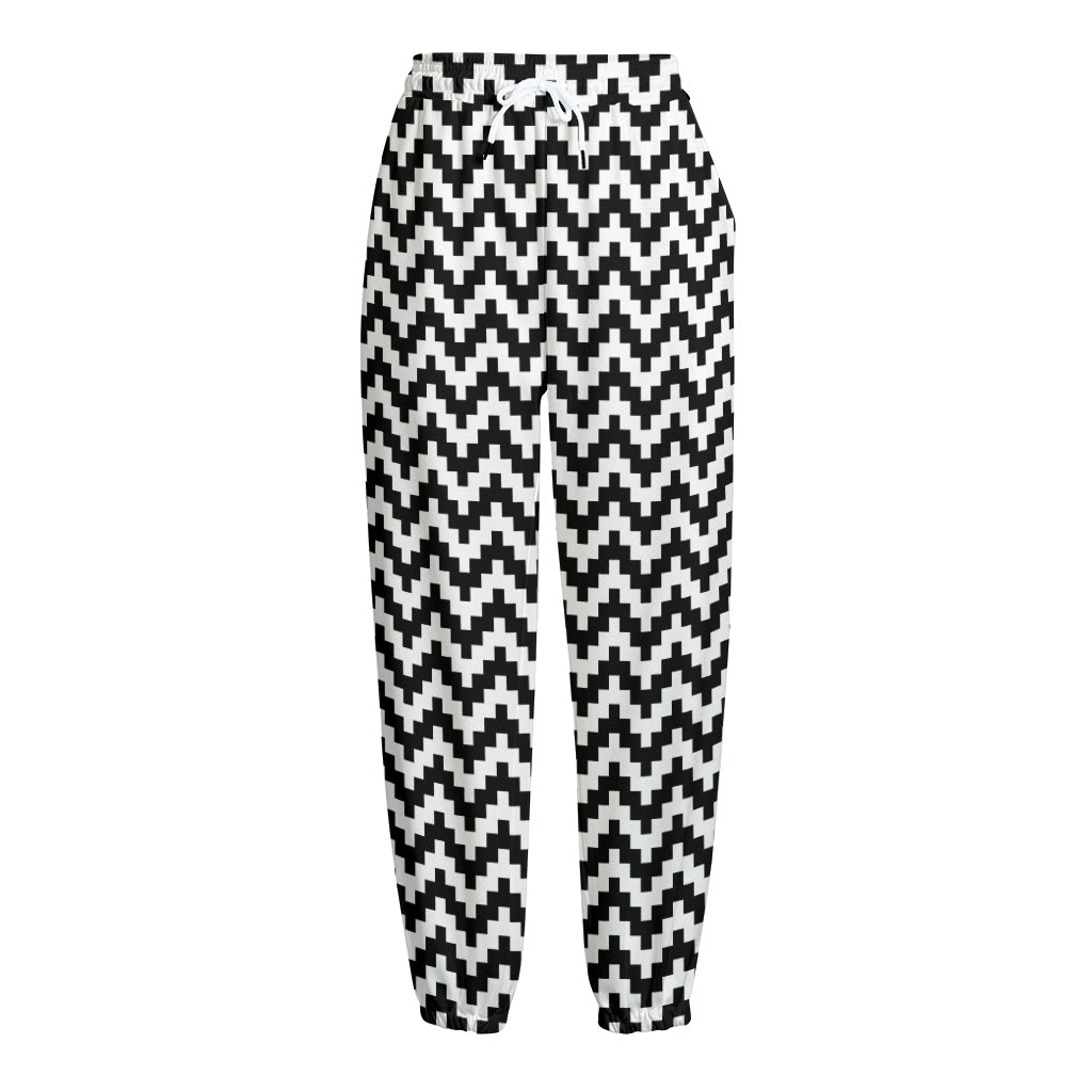 Pixel Zigzag Pattern Print Fleece Lined Knit Pants