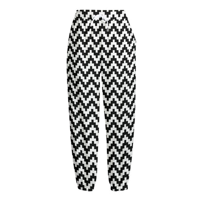 Pixel Zigzag Pattern Print Fleece Lined Knit Pants