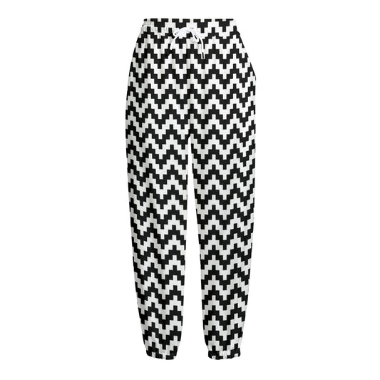 Pixel Zigzag Pattern Print Fleece Lined Knit Pants