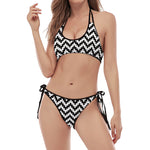 Pixel Zigzag Pattern Print Halter Scoop Tie Side Bikini