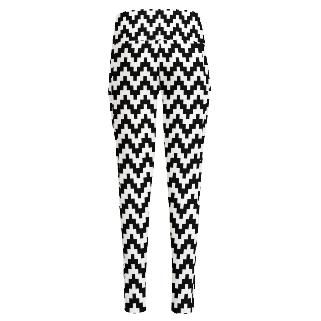 Pixel Zigzag Pattern Print High-Waisted Pocket Leggings