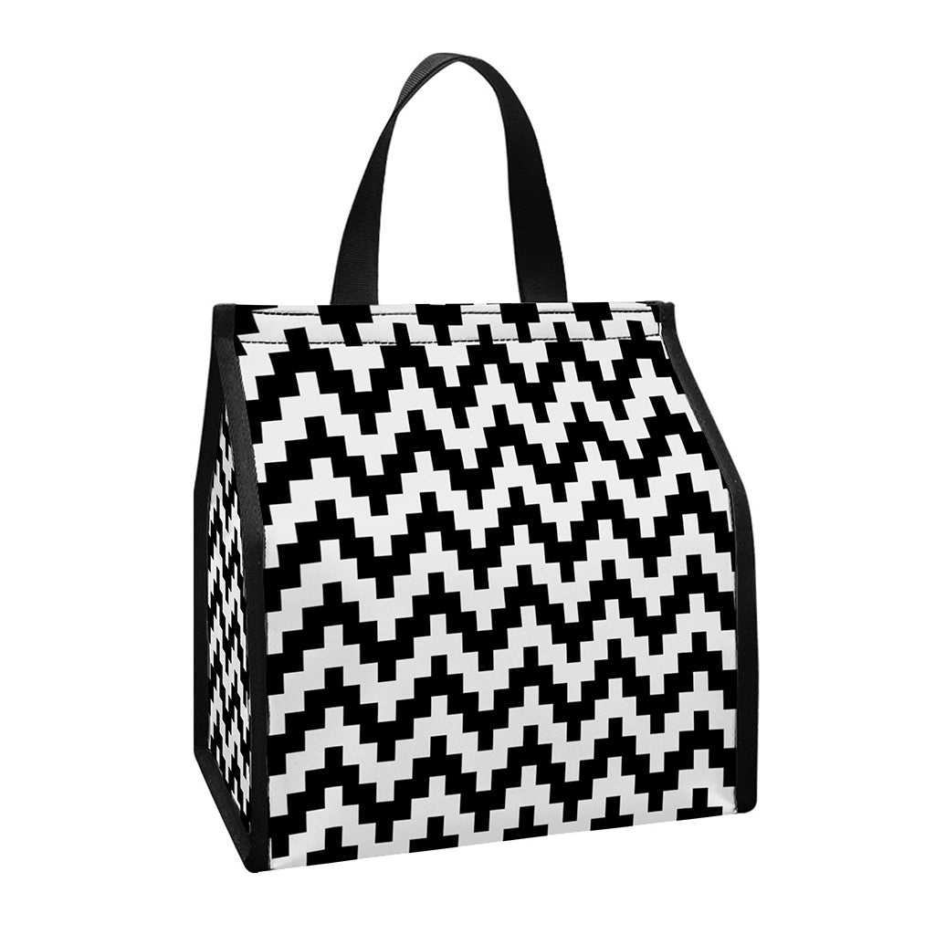 Pixel Zigzag Pattern Print Insulated Lunch Tote