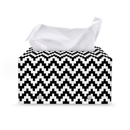 Pixel Zigzag Pattern Print Leather Tissue Box Cover