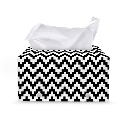 Pixel Zigzag Pattern Print Leather Tissue Box Cover