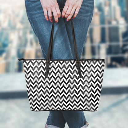 Pixel Zigzag Pattern Print Leather Tote Bag