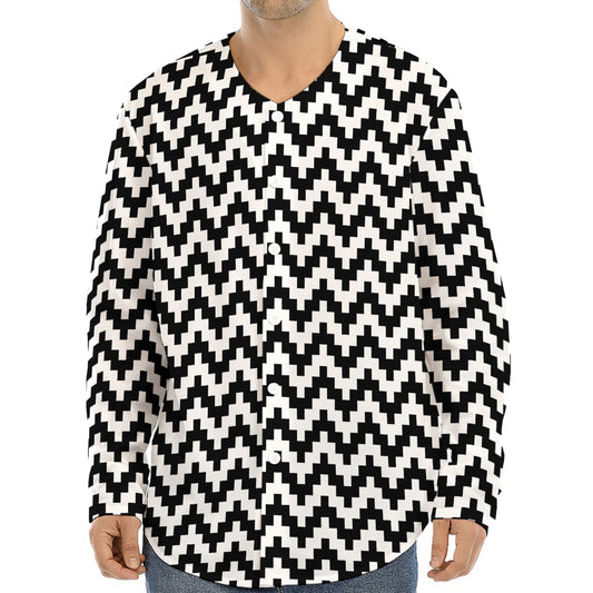 Pixel Zigzag Pattern Print Long Sleeve Baseball Jersey