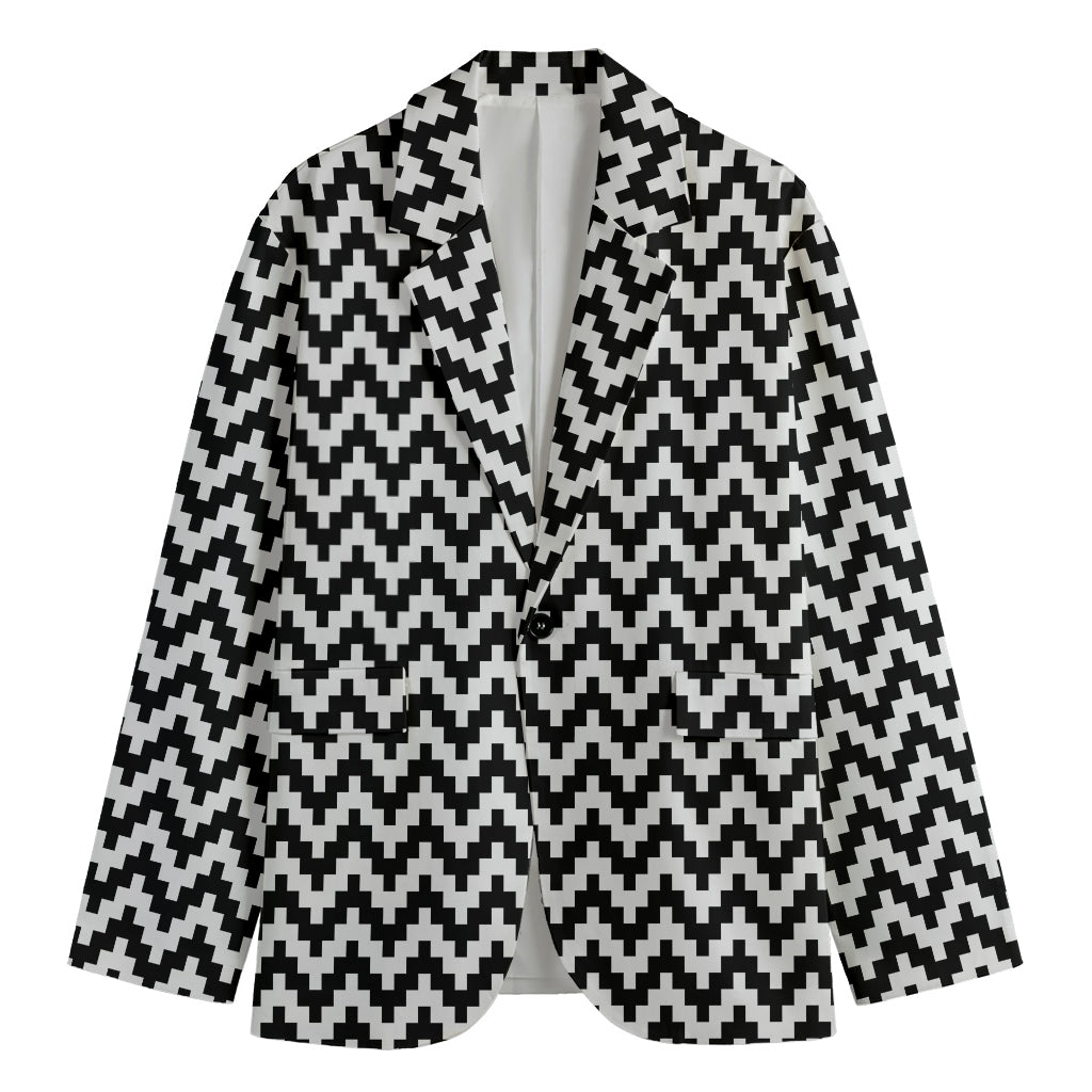 Pixel Zigzag Pattern Print Men's Cotton Blazer