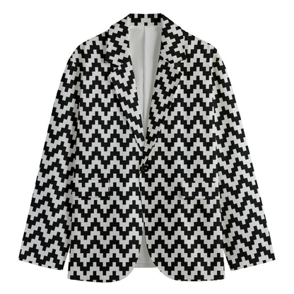 Pixel Zigzag Pattern Print Men's Cotton Blazer