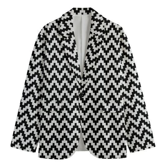 Pixel Zigzag Pattern Print Men's Cotton Blazer