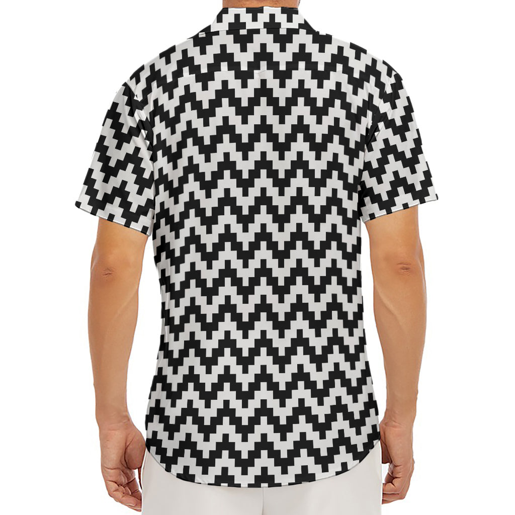 Pixel Zigzag Pattern Print Men's Deep V-Neck Shirt