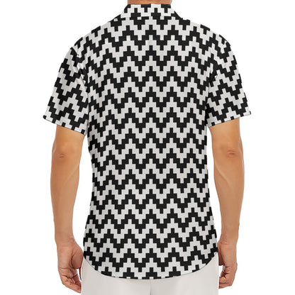 Pixel Zigzag Pattern Print Men's Deep V-Neck Shirt