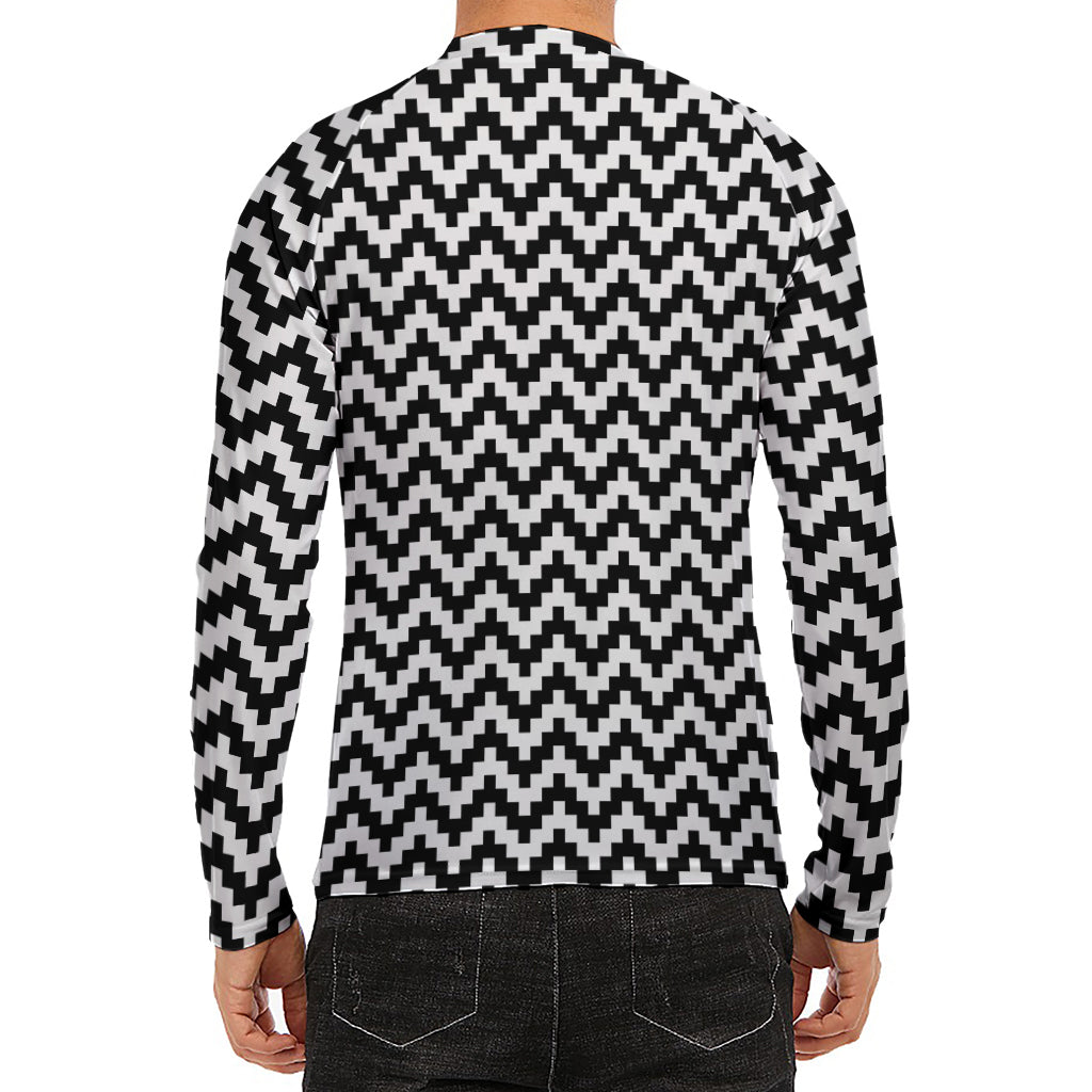 Pixel Zigzag Pattern Print Men's Long Sleeve Rash Guard