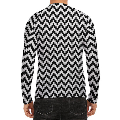 Pixel Zigzag Pattern Print Men's Long Sleeve Rash Guard