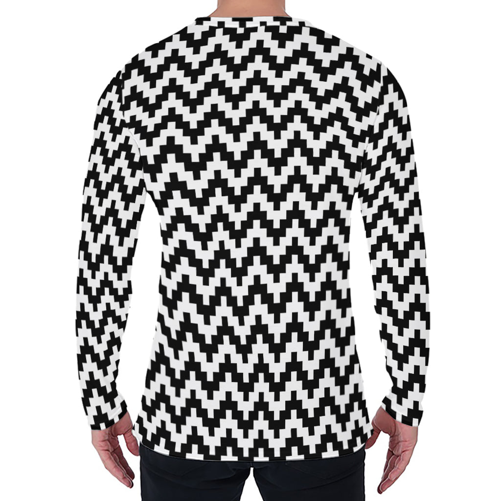 Pixel Zigzag Pattern Print Men's Long Sleeve T-Shirt