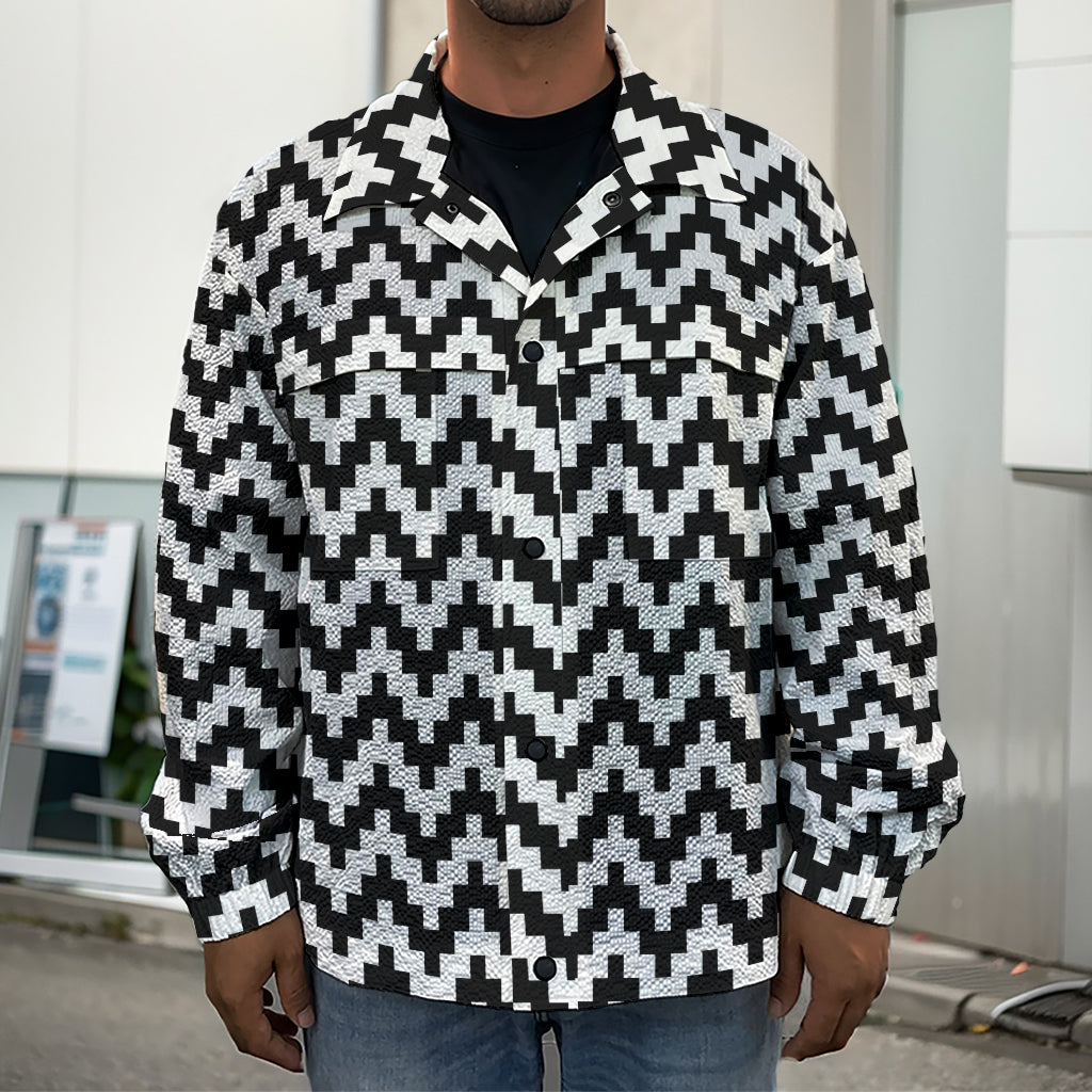 Pixel Zigzag Pattern Print Men's Shirt Jacket