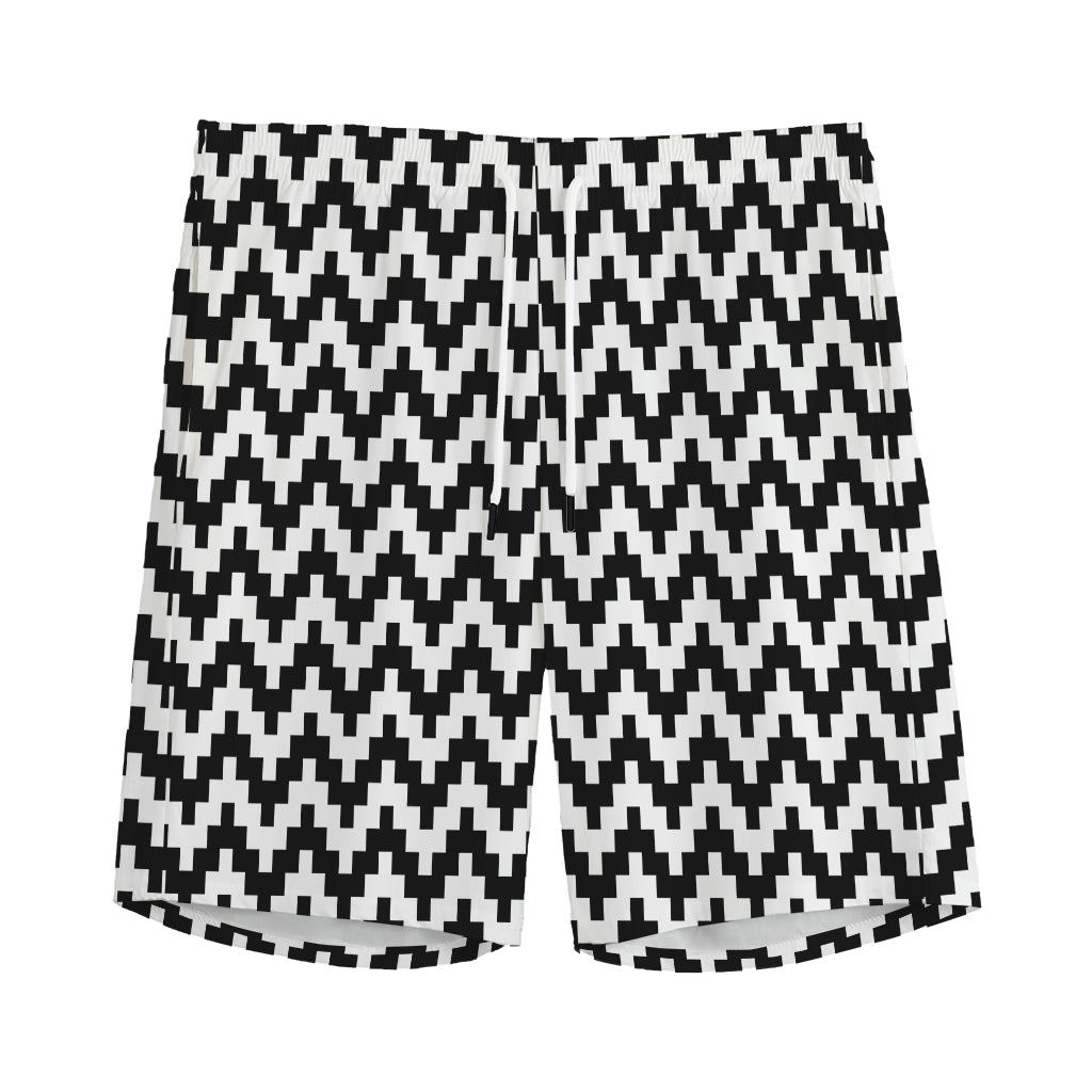 Pixel Zigzag Pattern Print Men's Sports Shorts