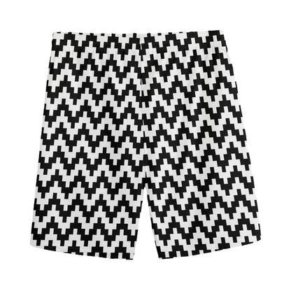 Pixel Zigzag Pattern Print Men's Sports Shorts