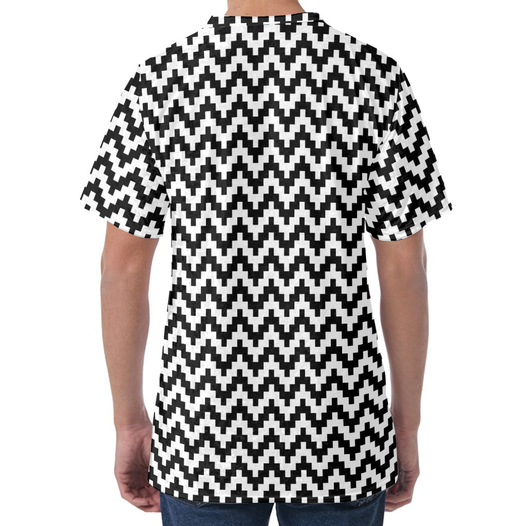 Pixel Zigzag Pattern Print Men's Velvet T-Shirt