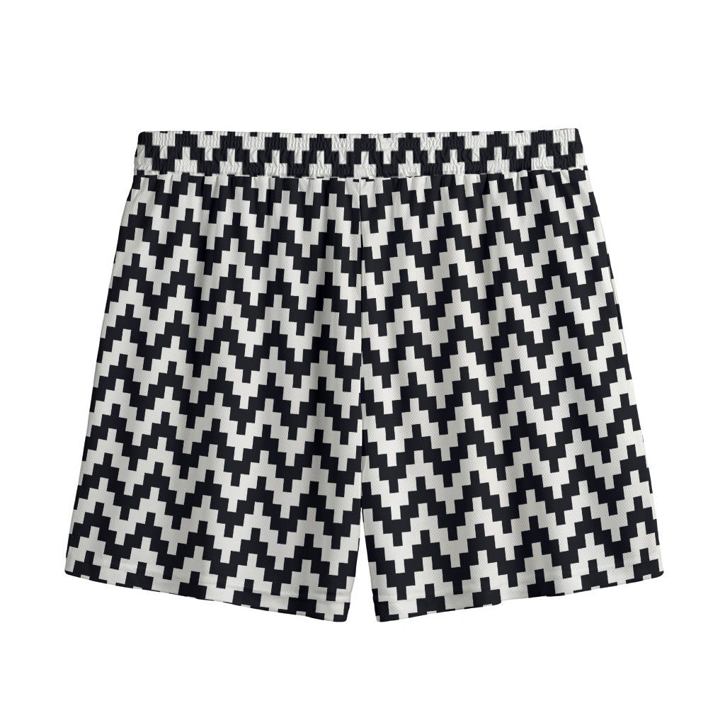 Pixel Zigzag Pattern Print Mesh Shorts