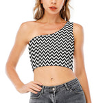 Pixel Zigzag Pattern Print One Shoulder Crop Top