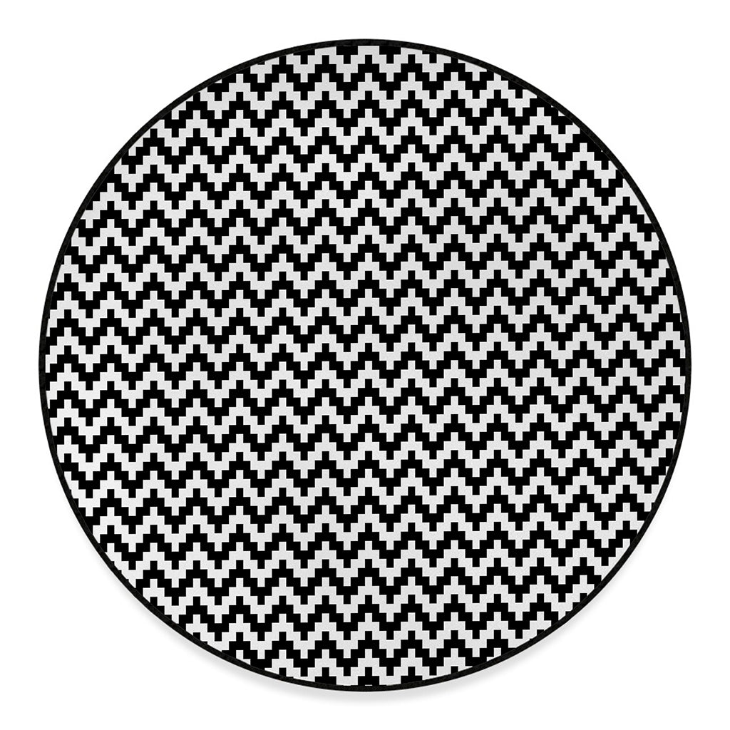 Pixel Zigzag Pattern Print Round Floor Mat