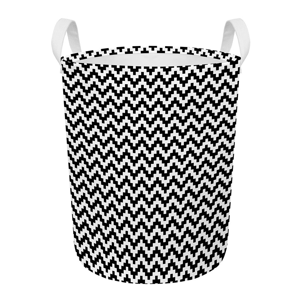 Pixel Zigzag Pattern Print Round Laundry Basket
