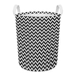 Pixel Zigzag Pattern Print Round Laundry Basket