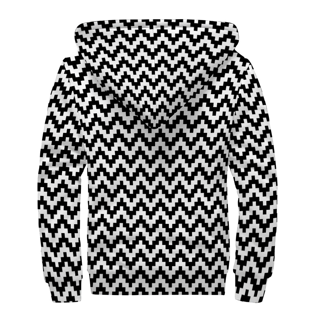 Pixel Zigzag Pattern Print Sherpa Lined Zip Up Hoodie