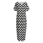 Pixel Zigzag Pattern Print Short Sleeve Long Nightdress
