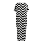 Pixel Zigzag Pattern Print Short Sleeve Long Nightdress