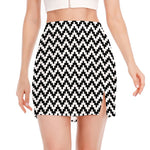 Pixel Zigzag Pattern Print Side Slit Mini Skirt