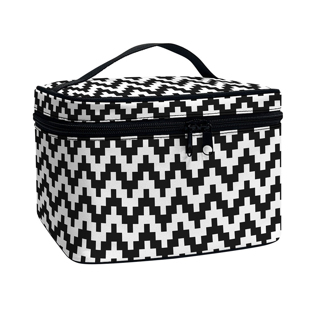 Pixel Zigzag Pattern Print Travel Makeup Bag