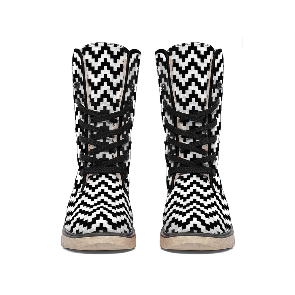 Pixel Zigzag Pattern Print Winter Boots