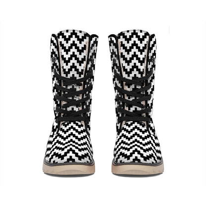 Pixel Zigzag Pattern Print Winter Boots