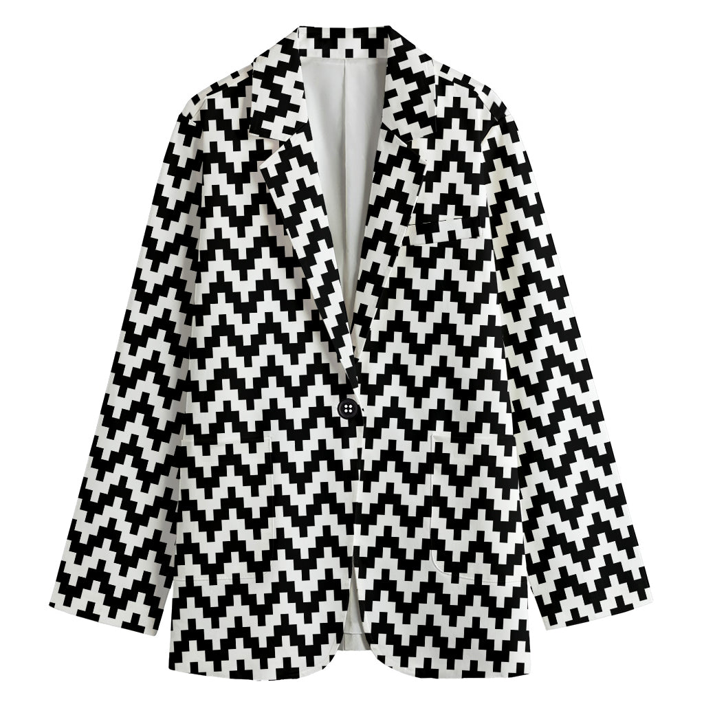 Pixel Zigzag Pattern Print Women's Cotton Blazer