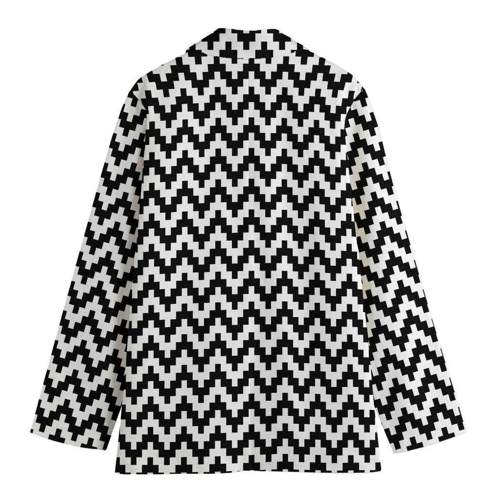 Pixel Zigzag Pattern Print Women's Cotton Blazer