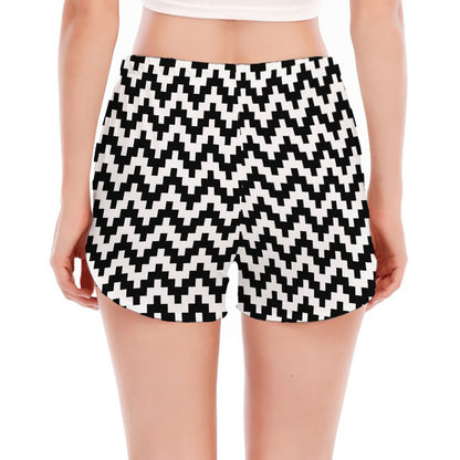 Pixel Zigzag Pattern Print Women's Split Running Shorts
