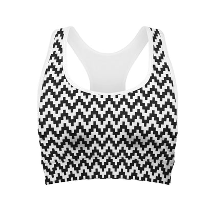 Pixel Zigzag Pattern Print Women's Sports Bra