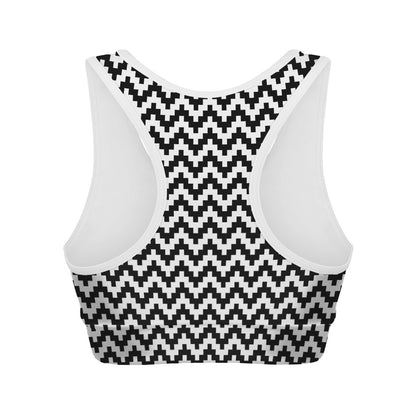 Pixel Zigzag Pattern Print Women's Sports Bra