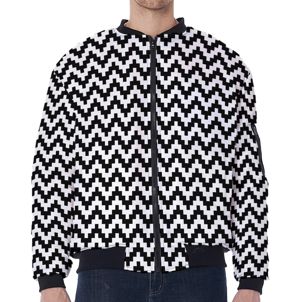 Pixel Zigzag Pattern Print Zip Sleeve Bomber Jacket