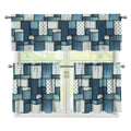 Plaid And Denim Patchwork Pattern Print 3 Piece Kitchen Curtains