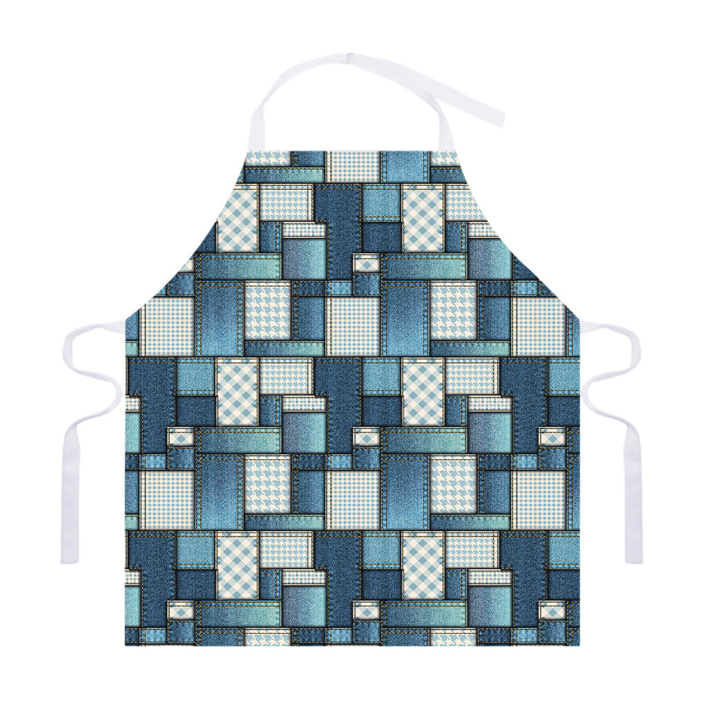 Plaid And Denim Patchwork Pattern Print Adjustable Apron