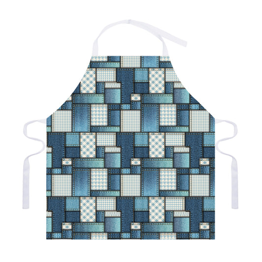 Plaid And Denim Patchwork Pattern Print Adjustable Apron