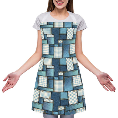 Plaid And Denim Patchwork Pattern Print Adjustable Apron