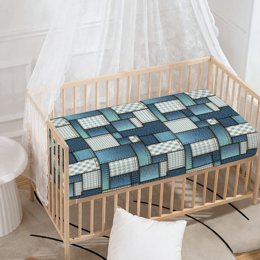 Plaid And Denim Patchwork Pattern Print Baby Crib Sheet
