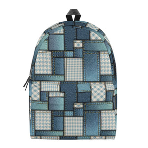 Plaid And Denim Patchwork Pattern Print Backpack