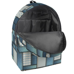 Plaid And Denim Patchwork Pattern Print Backpack