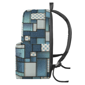 Plaid And Denim Patchwork Pattern Print Backpack